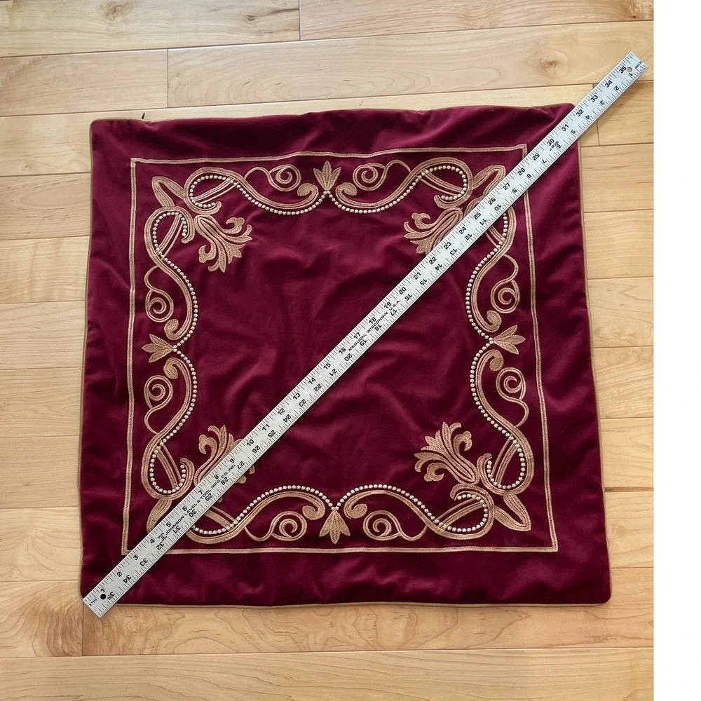 Burgundy Velvet Gold Embroidered Fleur-de-Lis Throw Pillow Cover 22x22 Square